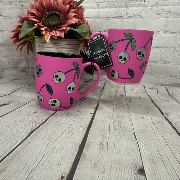 NWT cobwebs & caldrons Pink cherry Skull Pattern Mug whimsygoth coquette punk - Picture 3 of 6